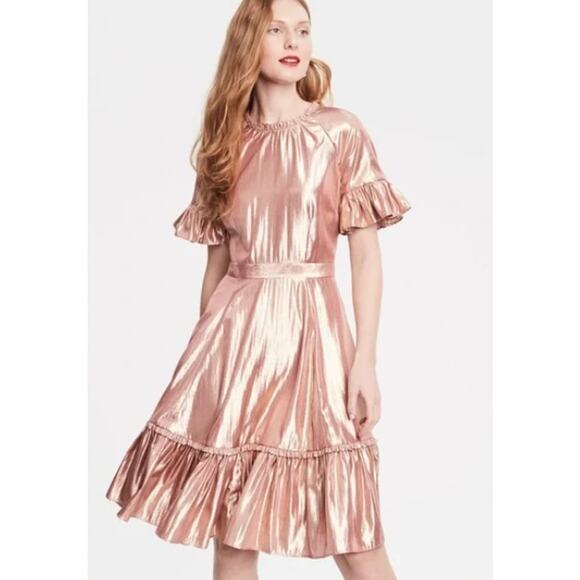 Rachel Parcell Rose Gold Metallic Ruffle Dress - M - Picture 1 of 8